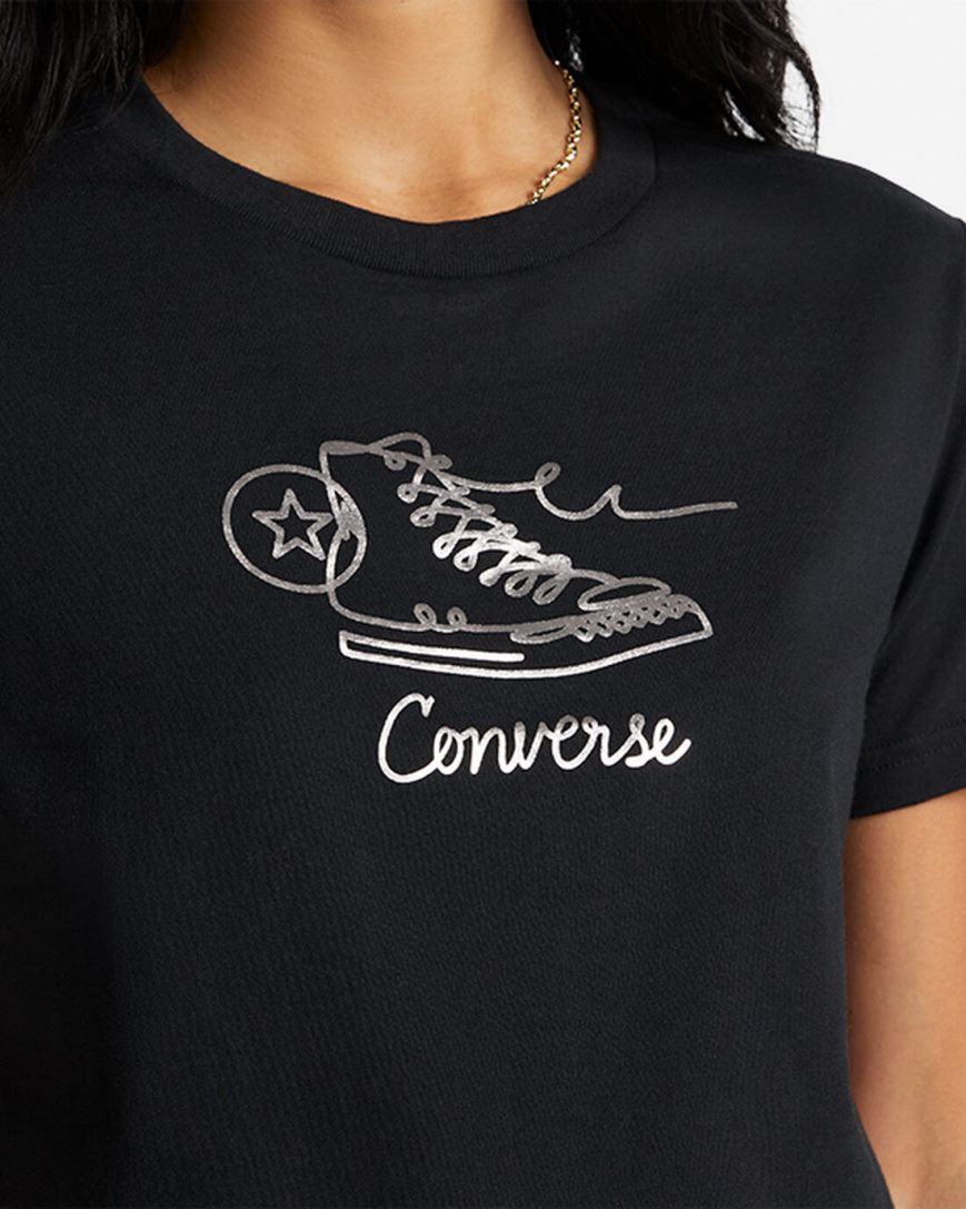 T-Shirts Dama Converse Sneaker Grafice Slim-Fit Negrii | RO FCXW13591